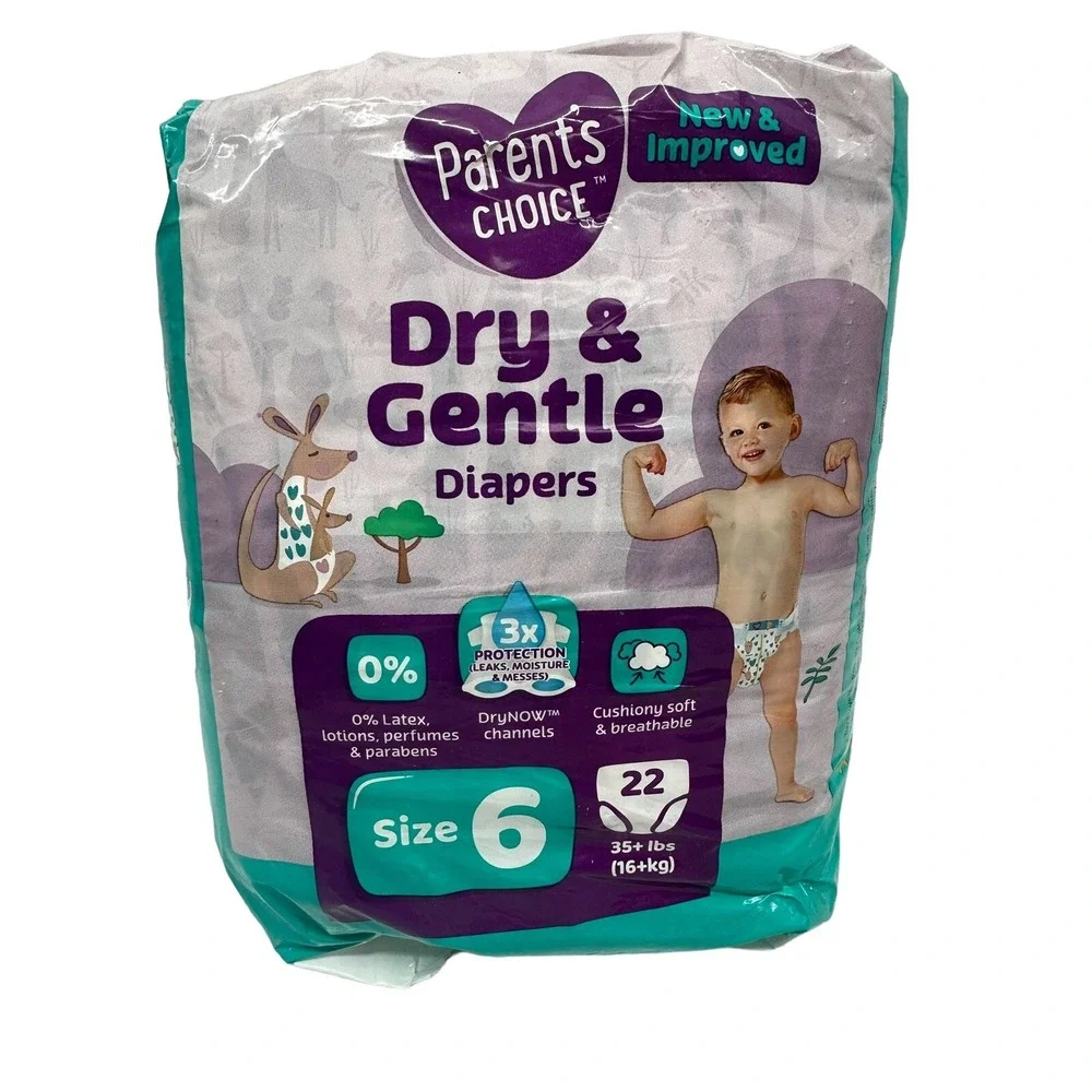 Parent's Choice Diapers Dry & Gentle Size 6 Wiggle Proof Leak Proof 22‎ Count